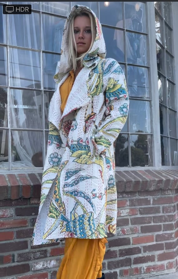 Floral Cotton Kantha Hoodie, Reversible Jacket, Size 4-12