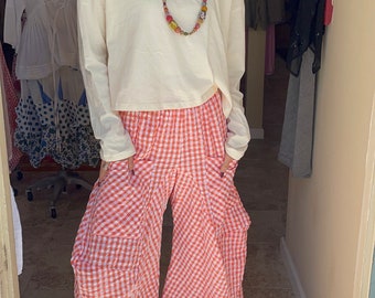 Seersucker orange gingham Funky pant