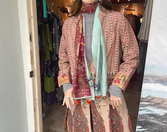 paisley petals stunning reversible longer silk kantha one button duster
