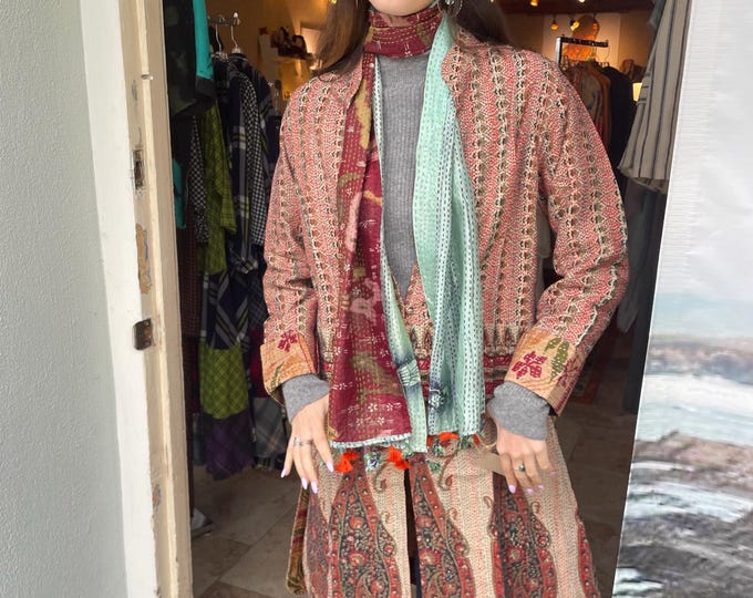 paisley petals stunning reversible longer silk kantha one button duster