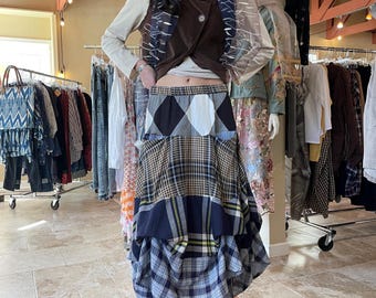 Mixed  print flannel prairie skirt with pockets