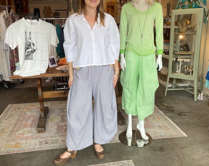 Grey and white pinstripe  super lightweight soft  cotton lagenlook pant