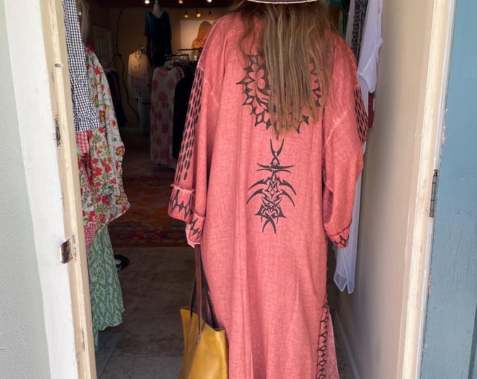 gorgeous linen kimono with hand painted details