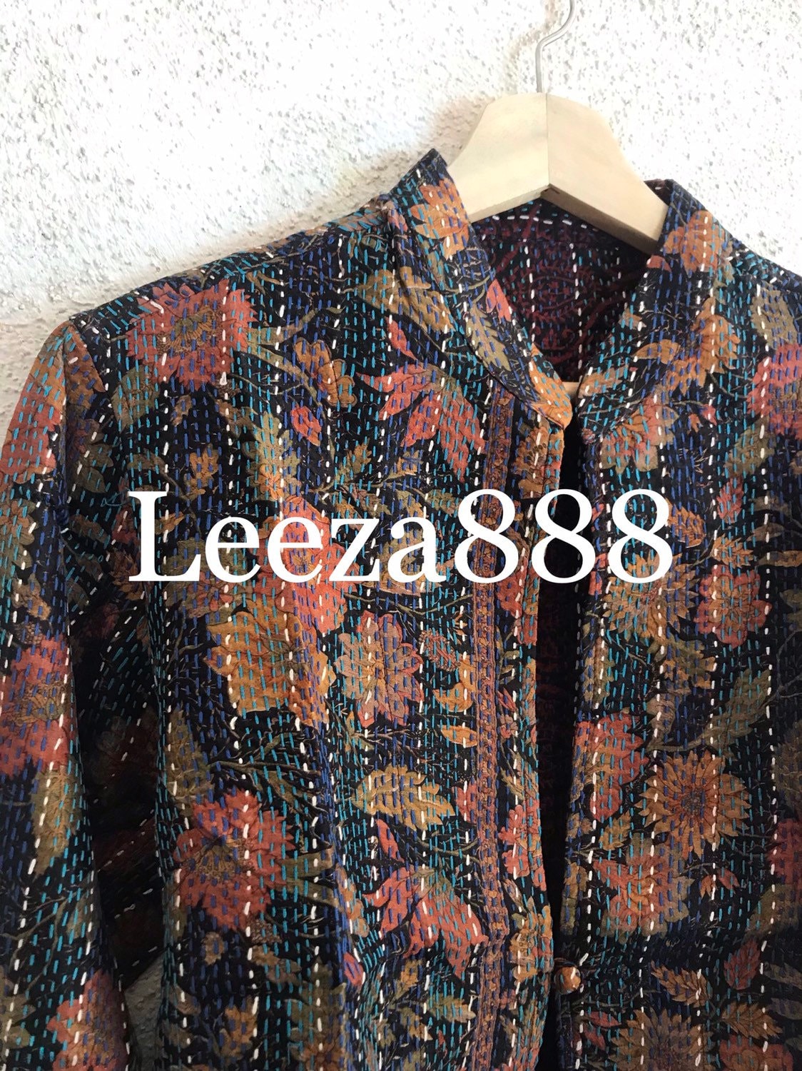 Fleur Silk floral mandarin style reversible kantha cropped jacket