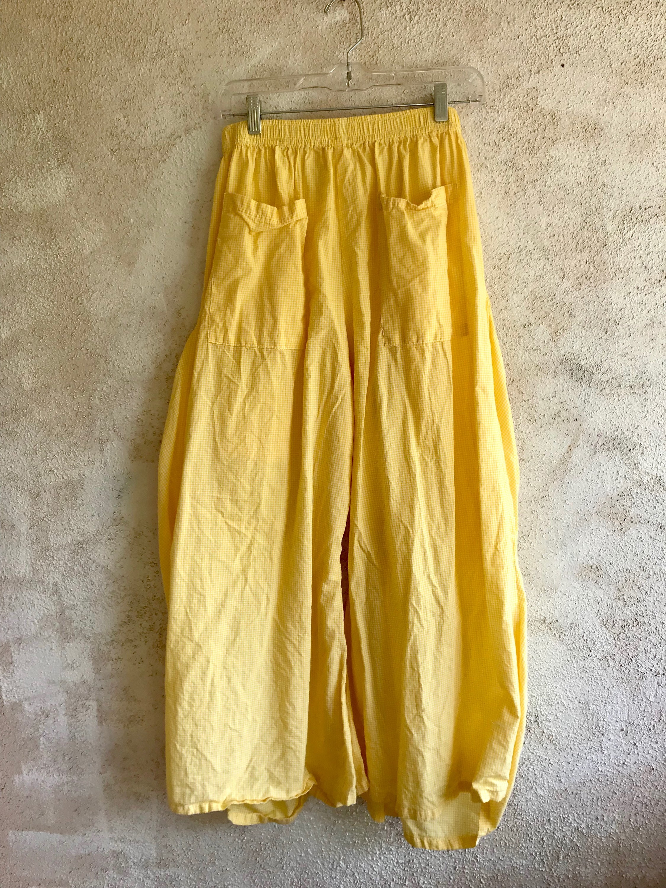 Yellow gingham check lagenlook pant