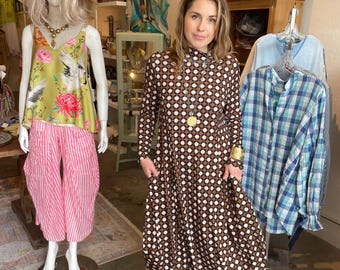Brown cocoon style printed dress
