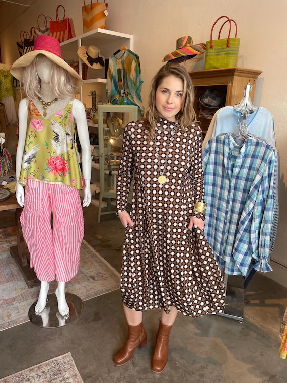 Brown cocoon style printed dress
