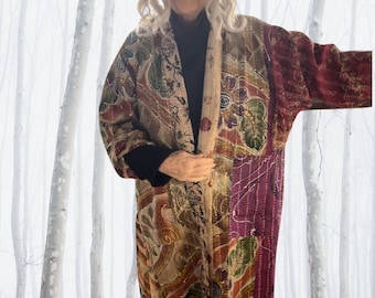 A night at the opera in plus size reversible silk kantha duster/kimono