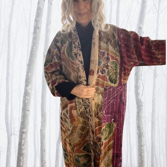 A night at the opera in plus size reversible silk kantha duster/kimono