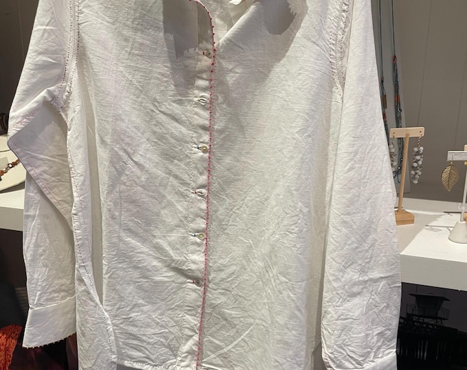 Handmade cotton boyfriend shirt with embroidered details