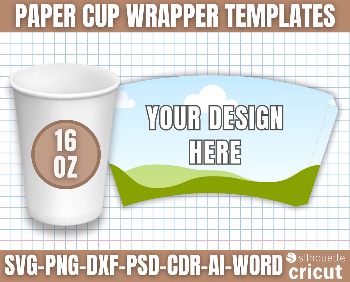 Paper Cup Wrapper Template, Paper Coffee Cup Template, Paper Cup ...