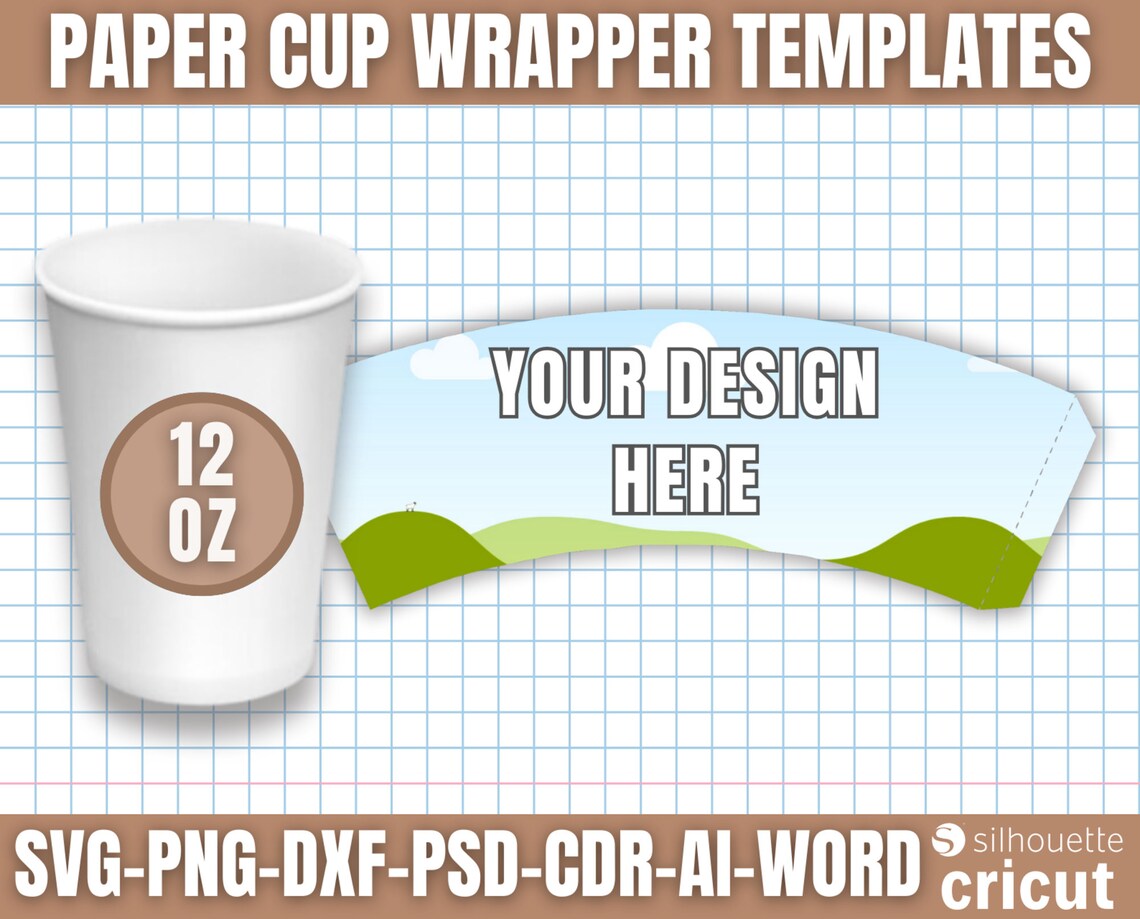 Paper Cup Wrapper Template, Paper Coffee Cup Template, Paper Cup ...