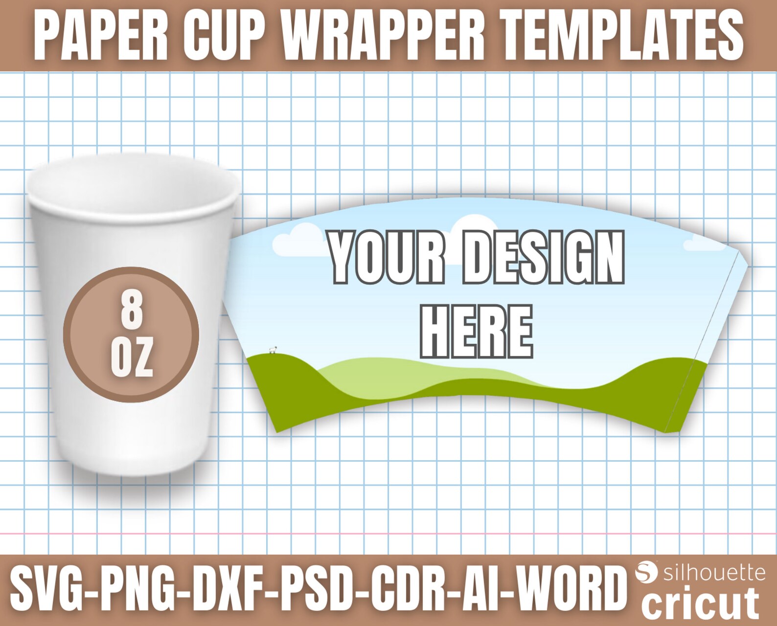 Paper Cup Wrapper Template, Paper Coffee Cup Template, Paper Cup ...