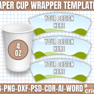 Paper Cup Wrapper Template, Paper Coffee Cup Template, Paper Cup ...