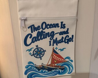 Cruise Crossbody Bag, Zippered Canvas Bag, The Ocean is Calling, Sublimated Vacation Gift