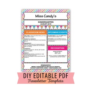 Editable Classroom Newsletter PDF Kids Children Student Teacher Classroom Letter Size Template Rainbow Colors Instant Download - CTP-010