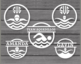 Swim Team Monogram Frames: Circle SVG Cut Files (Instant Download)