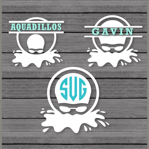 3 Swim Sport Team Circle Frames Monogram, Split SVG Cut Files, Cricut Design Space, Silhouette,Instant Download,Svg, Png, Eps, Dxf PU CU