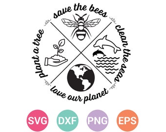 Save the Bees svg, Plant a Tree, Clean the Seas, Love Our Planet SVG, Cut Files, Cricut Design Space, Silhouette,Instant Download CF-354