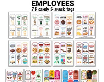 Employee Appreciation Gift Tags: 78 Snack & Candy Designs (Instant Download)