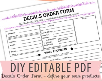 vinyl decals order form sheet letter size forms sales sheet etsy