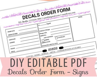 vinyl decals order form sheet letter size forms sales sheet etsy