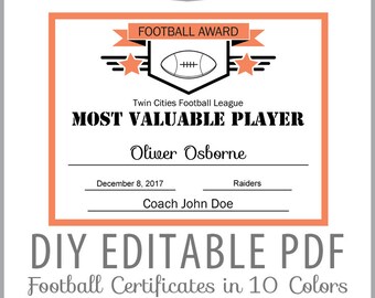 football certificate etsy football certificates
