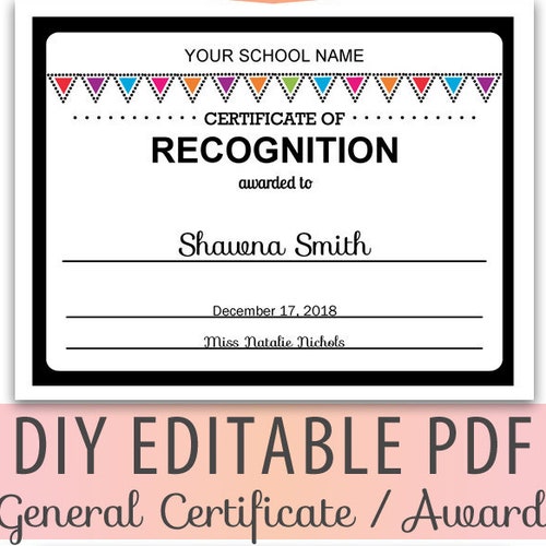 Editable PDF Kids Children Teacher Classroom Certificate Award - Etsy