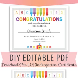 Certificado de premio en formato PDF editable para niños, estudiantes, profesores, aulas, título editable, nombre de la escuela, tamaño de letra, plantilla, colores del arco iris