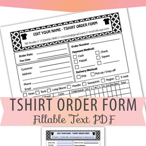 Fillable/Editable Text only PDF Tshirts Order Form HTV iron on tshirts Sheet Letter Size Form Custom Tshirts Instant Download BOP-032-Tee
