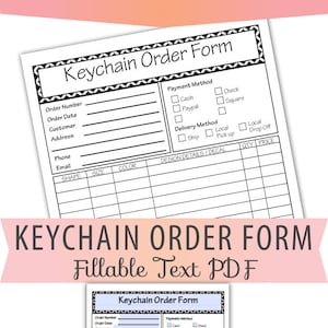 Formulario de pedido de llavero en formato PDF, texto editable o rellenable, formularios en tamaño carta, hojas de venta, pedidos, llaveros personalizados, plantilla de descarga instantánea BOP-040
