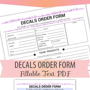 Formulario de pedido de calcomanías de vinilo Hoja en formato PDF rellenable Formularios de tamaño carta Pedidos Ropa, tazas y carteles personalizados en blanco Descarga instantánea BOP-027-H-BLANK