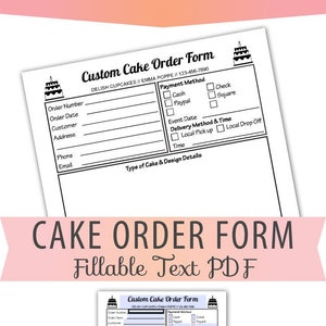 Fillable/Editable Text only Custom Cake Order Form PDF Letter Size Form Instant Download Template - BOP-038-A