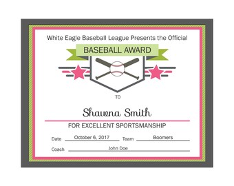 baseball certificate etsy