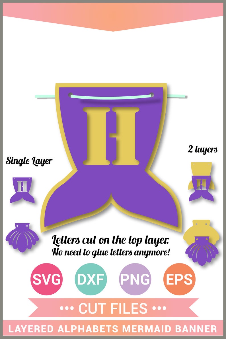 Mermaid Banner Svg AZ Alphabet Garland Banners SVG Cut Etsy