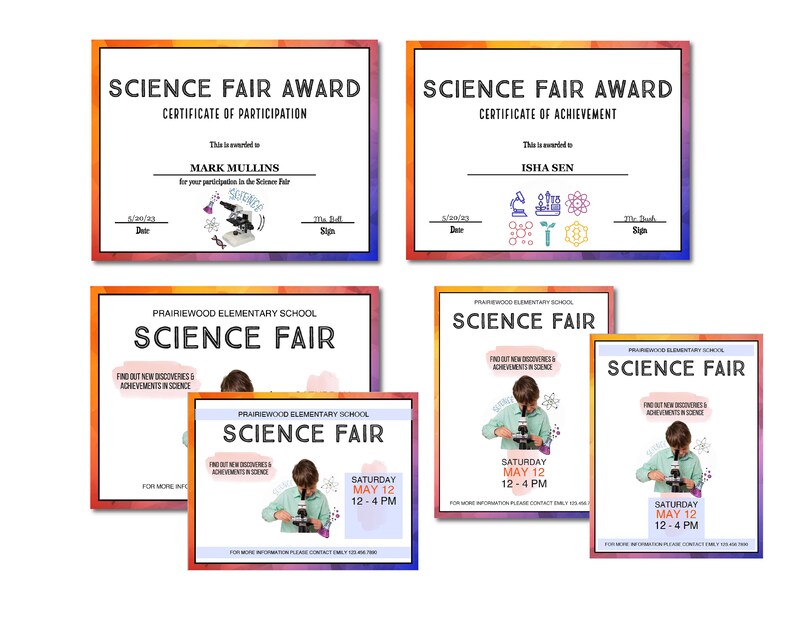 Science Fair Award Certificate Template: Fillable PDF (9-pack) - Etsy
