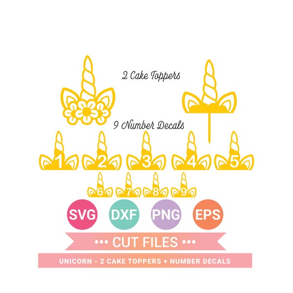 Unicorn Cake Toppers SVG, unicorn birthday svg, Cricut Cut Files, Cricut Design Space, Silhouette,Instant Download,Svg, Png, Eps, Dxf CF-224