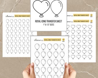 Balloon Royal Icing Transfer Sheets: Heart & Round (Digital Download)