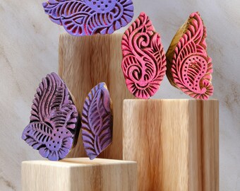 Hand Carved Wood Textile Blocks, Set of 5 stamps Bundle - FREE SHIPPING