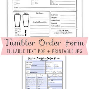 Formulario de pedido de VASOS en formato PDF editable o rellenable, calcomanías, formularios HydroDip en tamaño carta, hojas de ventas, plantilla de descarga instantánea BOP-034