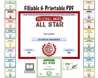 Füllbares PDF-Volleyball Zertifikat 18 pack Bundle Sport Team Award Letter Größe Sofort Download-SC-006-VOLLEYBALL