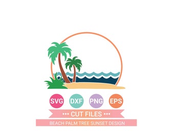 Sunset svg, Beach svg, Palm Tree SVG Cut Files, Cricut Design Space, Silhouette,Instant Download, Svg, Png, Eps, Dxf CF-085-colors