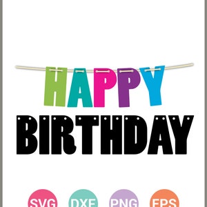 Alles Gute zum Geburtstag Buchstaben Banner SVG Schnittdateien, Cricut Design Space, Silhouette, Sofort-Download,Svg, Png, Eps, Dxf Cf-110