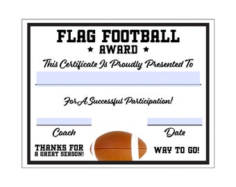 Flag Football Certificate Fillable/Editable PDF Participation Achievement Completion Award Template Letter Size Instant Download SC-007-FF