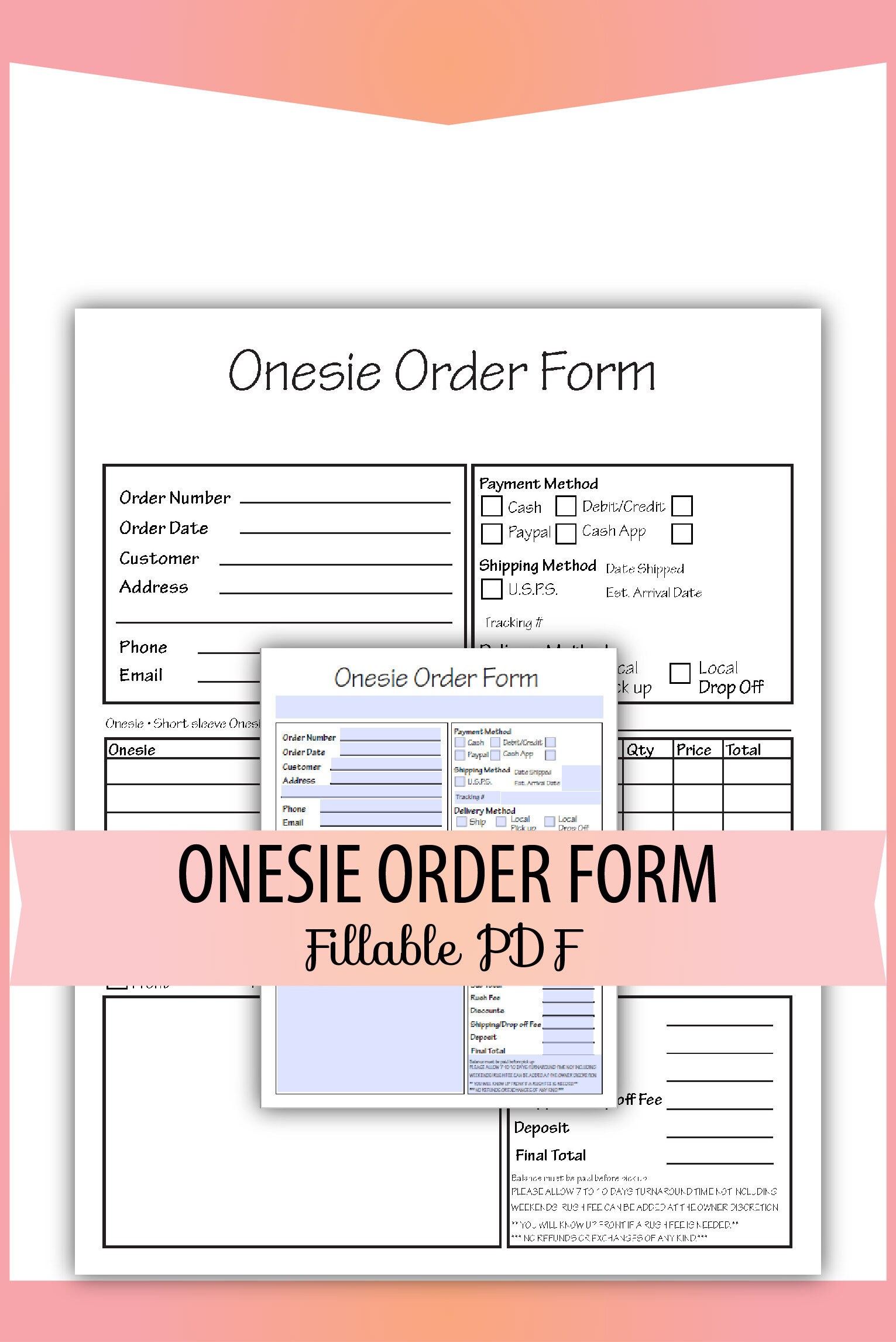 Onesie Order Form Fillable Text Only Pdf Letter Size Instant - Etsy