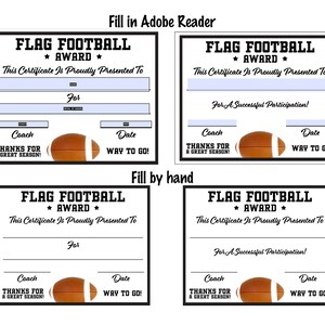 Flag Football Certificate Fillable/Editable PDF Participation Achievement Completion Award Template Letter Size Instant Download SC-007-FF image 3