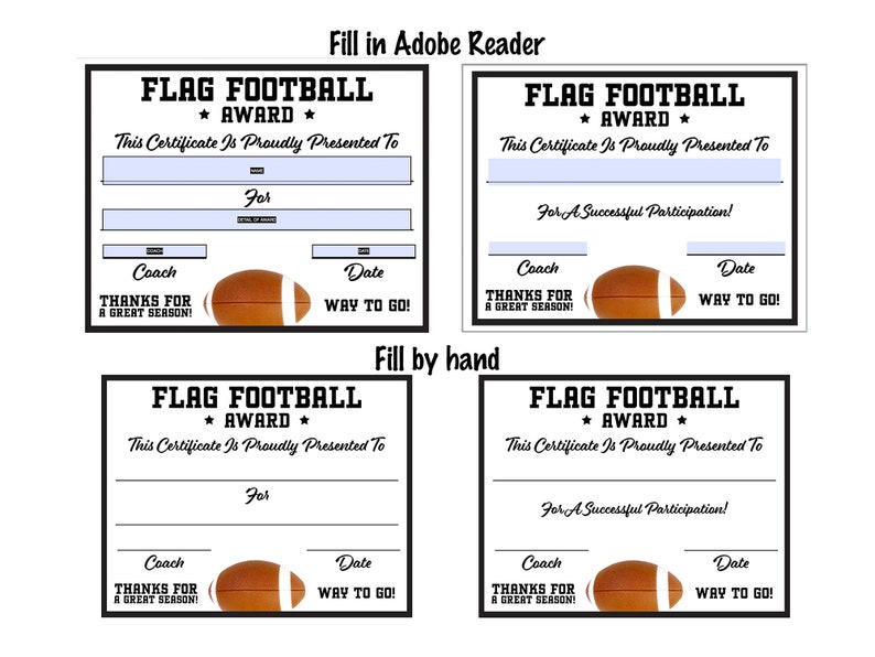 Flag Football Certificate Fillable/Editable PDF Participation Achievement Completion Award Template Letter Size Instant Download SC-007-FF image 3