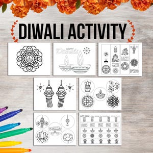 Diwali Toddler & Preschool Coloring pages, Diwali Activity, Indian Festival Printables, 8.5&quot;x 11&quot; Printable Instant Download Kit:HP-013