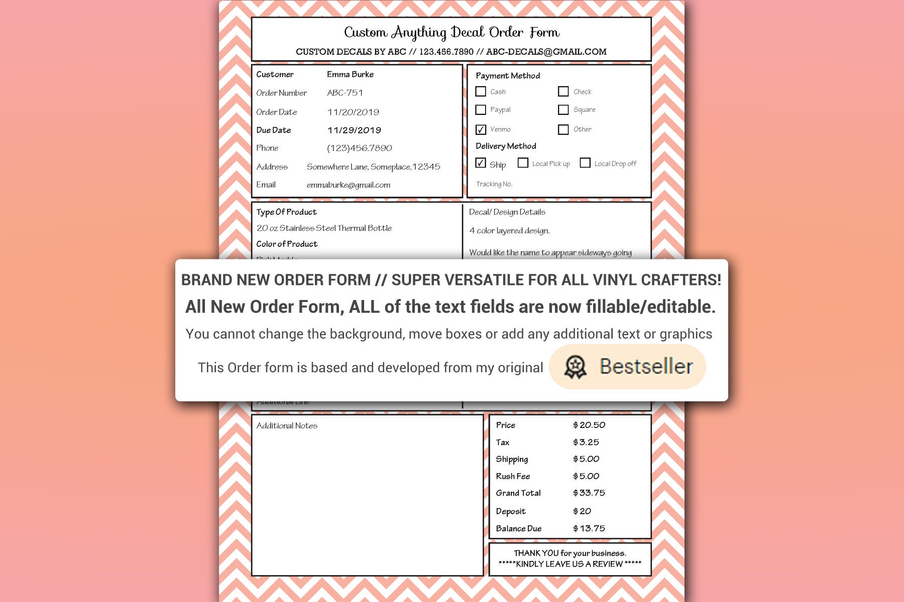 NUEVO formulario de pedido Texto rellenable/editable PDF Etsy España