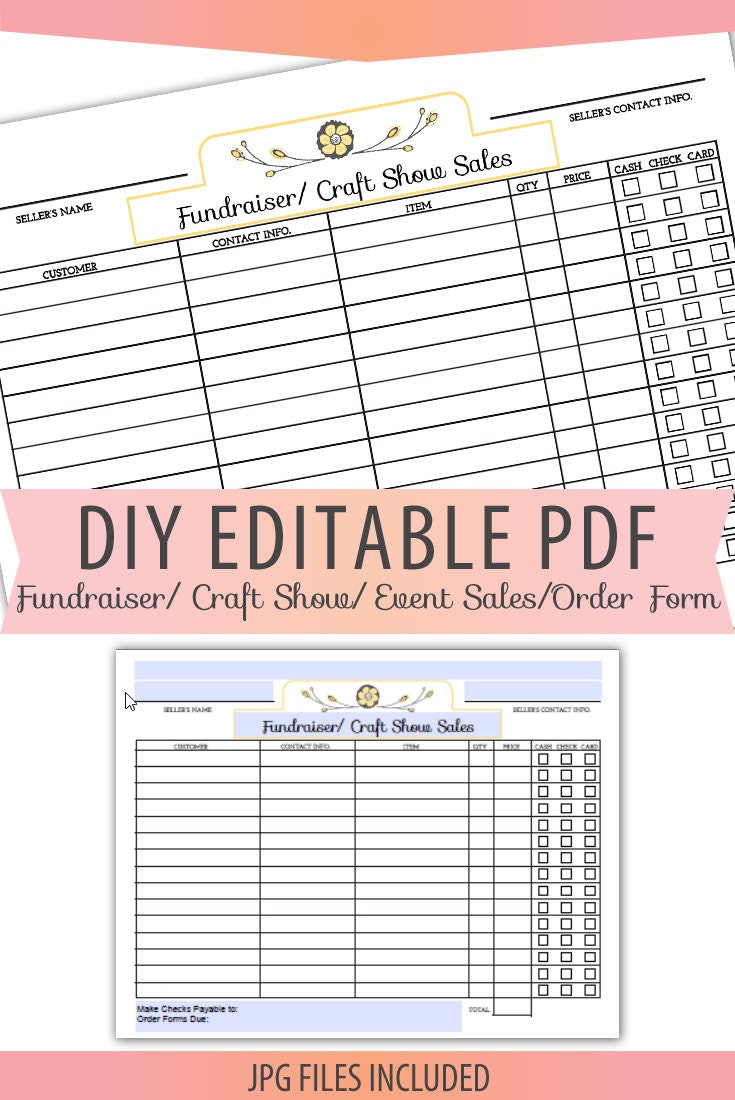 DIY Editable Printable PDF Order Form Fundraiser Craft